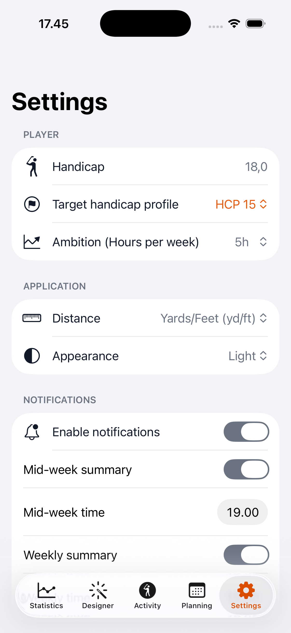 Player settings